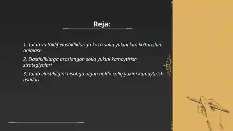 Talab va taklif elastikligiga koʻra soliq yukini kamaytirish 2