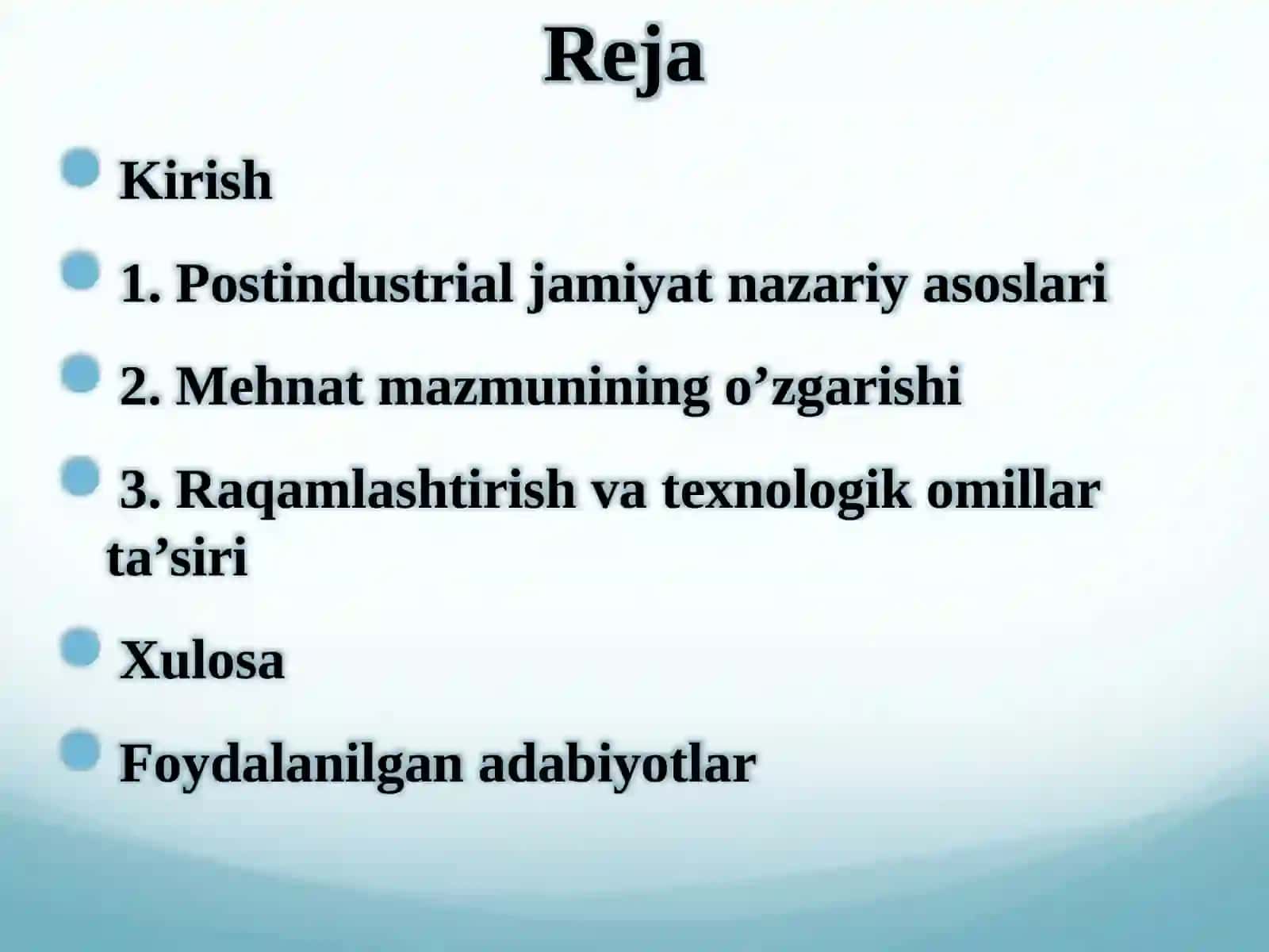 Postindustrial jamiyatdagi mehnatning o'zgarishi 2