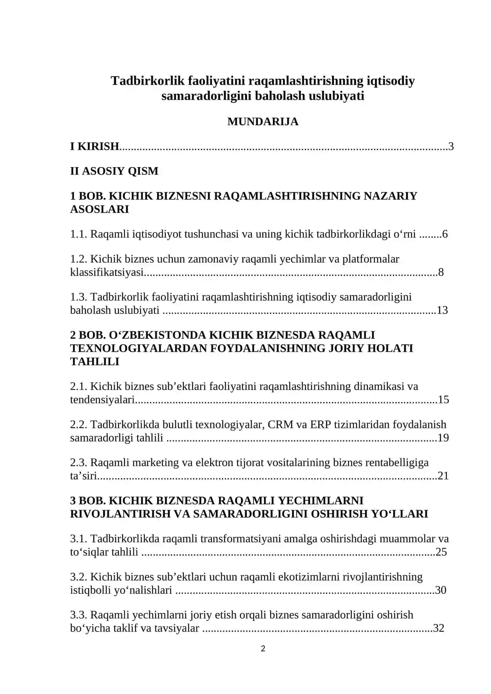 Tadbirkorlik faoliyatini raqamlashtirishning iqtisodiy samaradorligini baholash uslubiyati 2