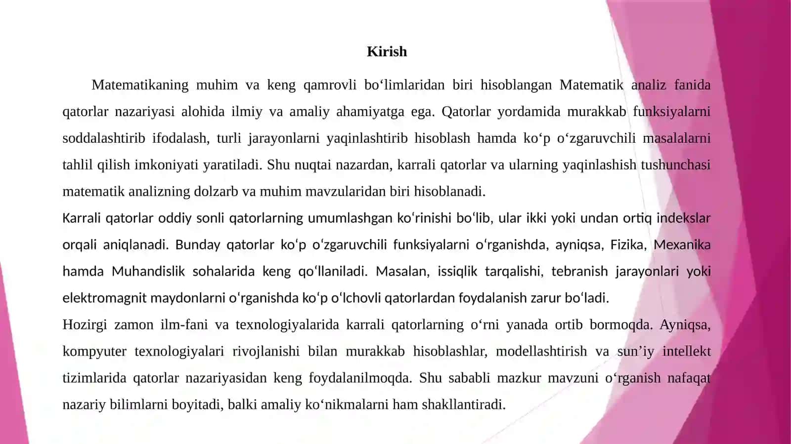 Karrali qatorlar va ularning yaqinlashish tushunchasi 2