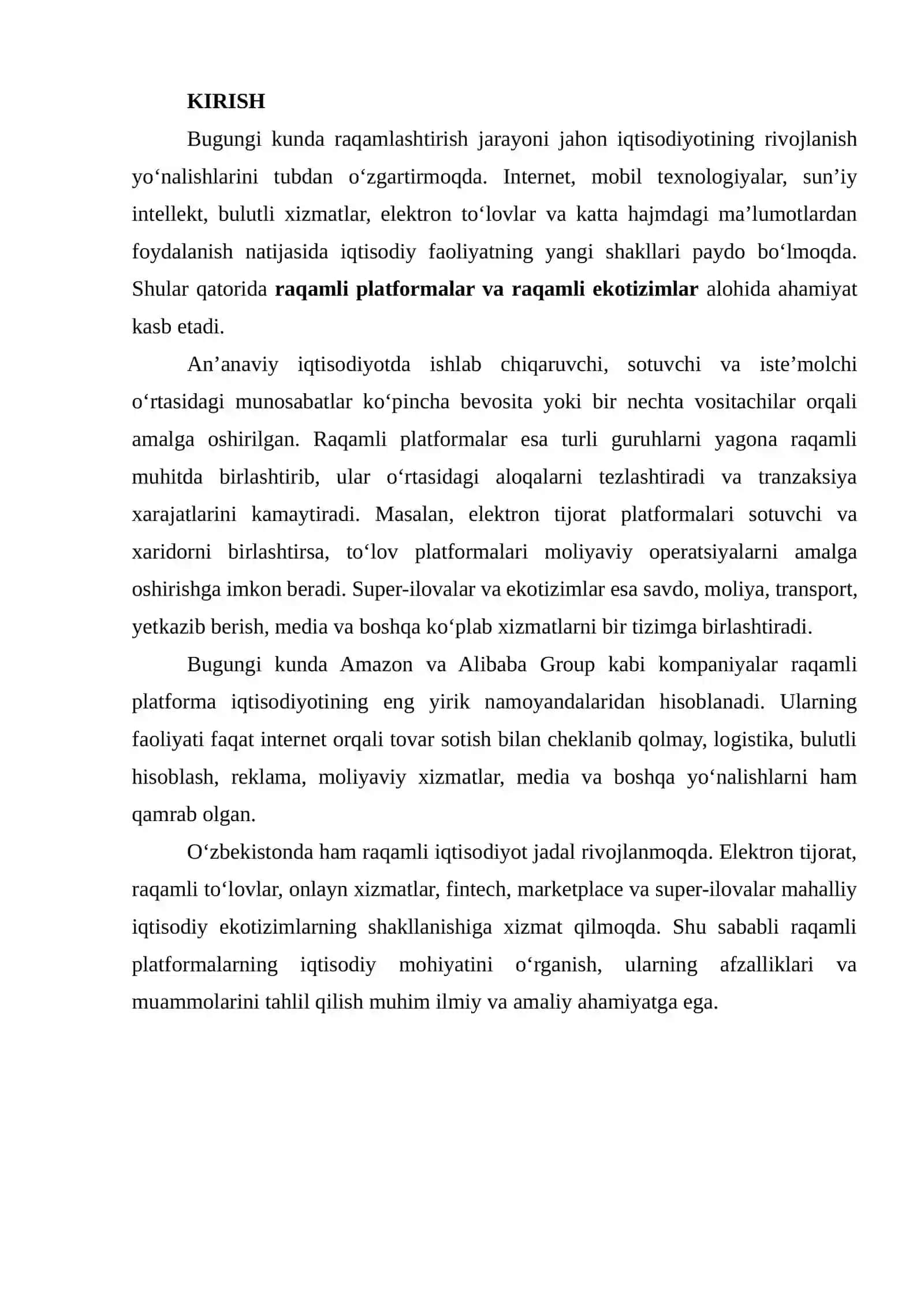 RAQAMLI PLATFORMALAR VA EKOTIZIMLAR IQTISODIYOTI 2