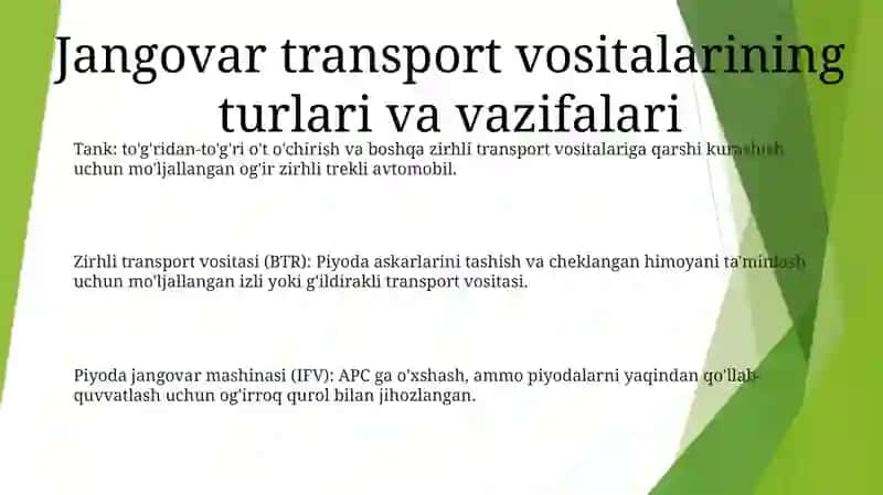 Jangovor Mashinalarning Ummumiy Tasnifi 2