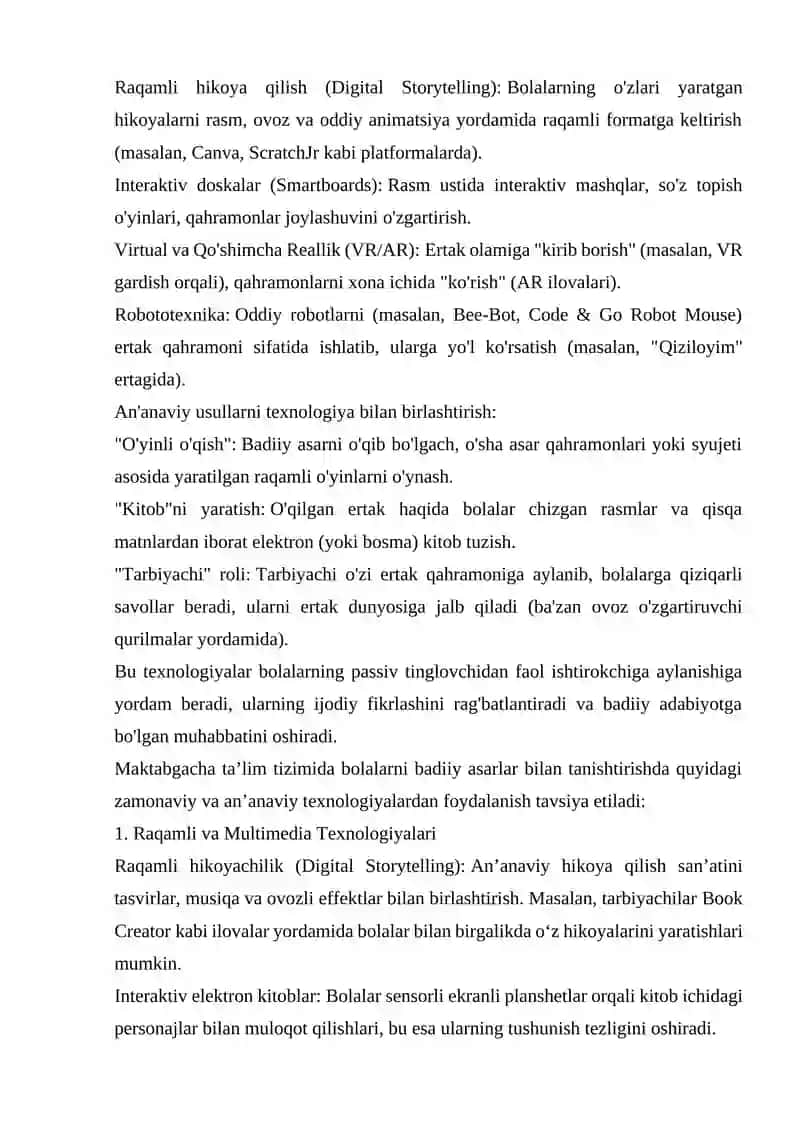 Maktabgacha ta`lim tizimi badiiy asarlar bilan tanishish mashg`ulotlari 2