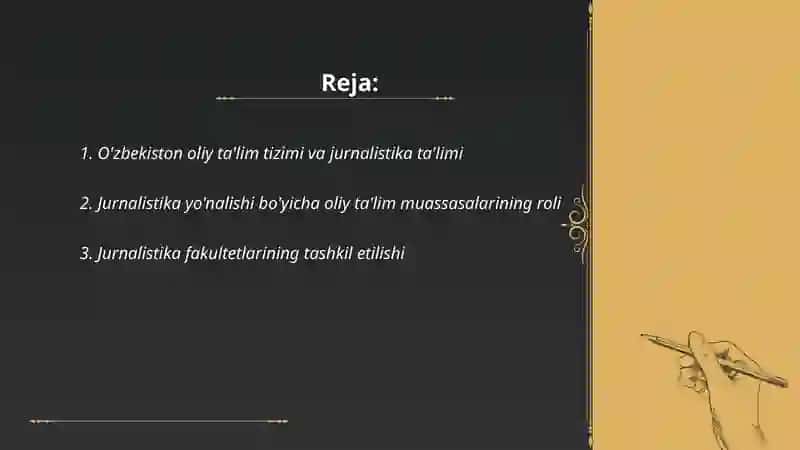 O'zbekiston oliy ta'lim muassasalarida jurnalistlar tayyorlash tizimining yaratilishi va bugungi kundagi taraqqiyoti 2