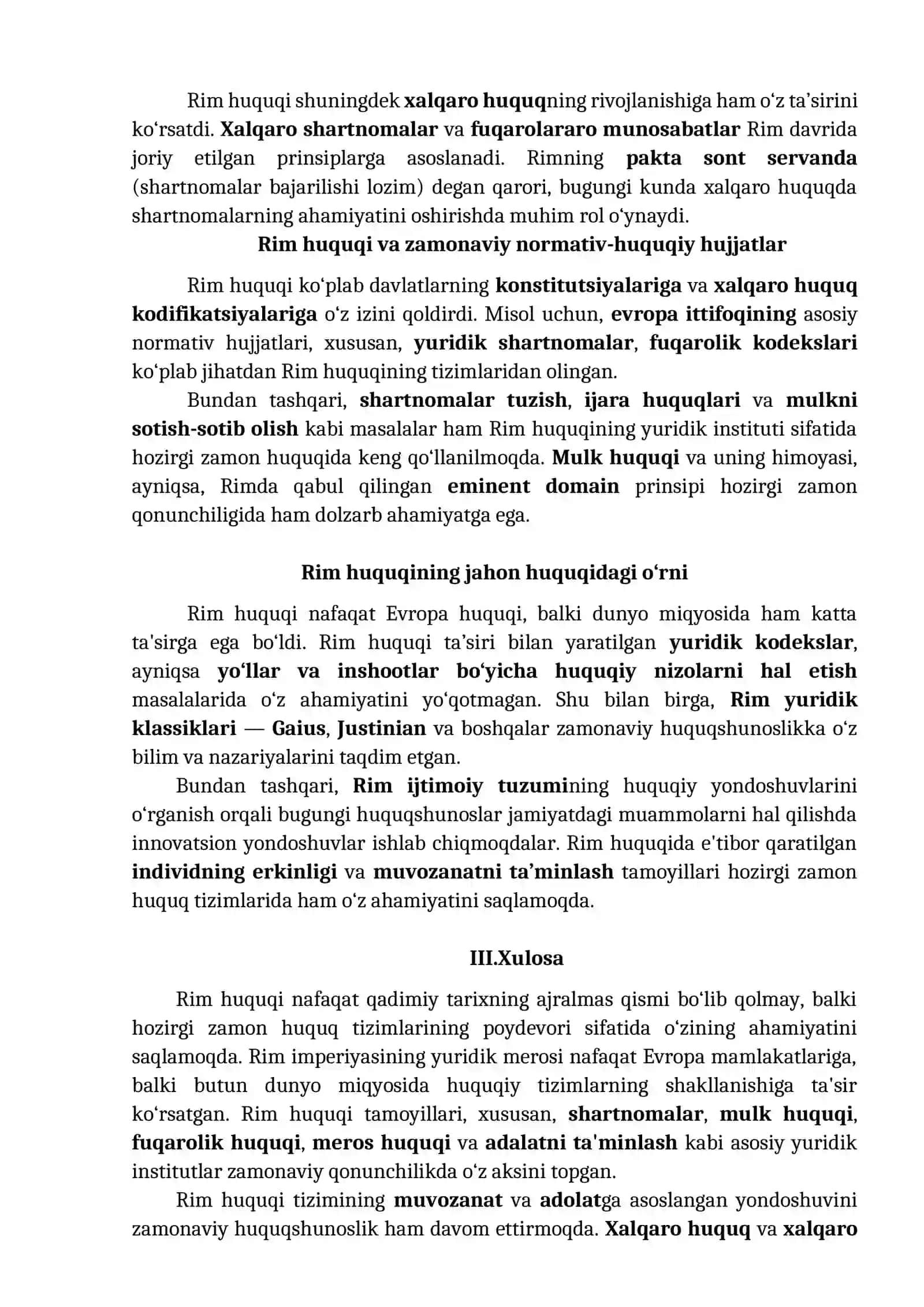 Rim huquqi fanining hozirgi zamon qonuniy rivojlanishiga ko'rsatgan tasiri 2