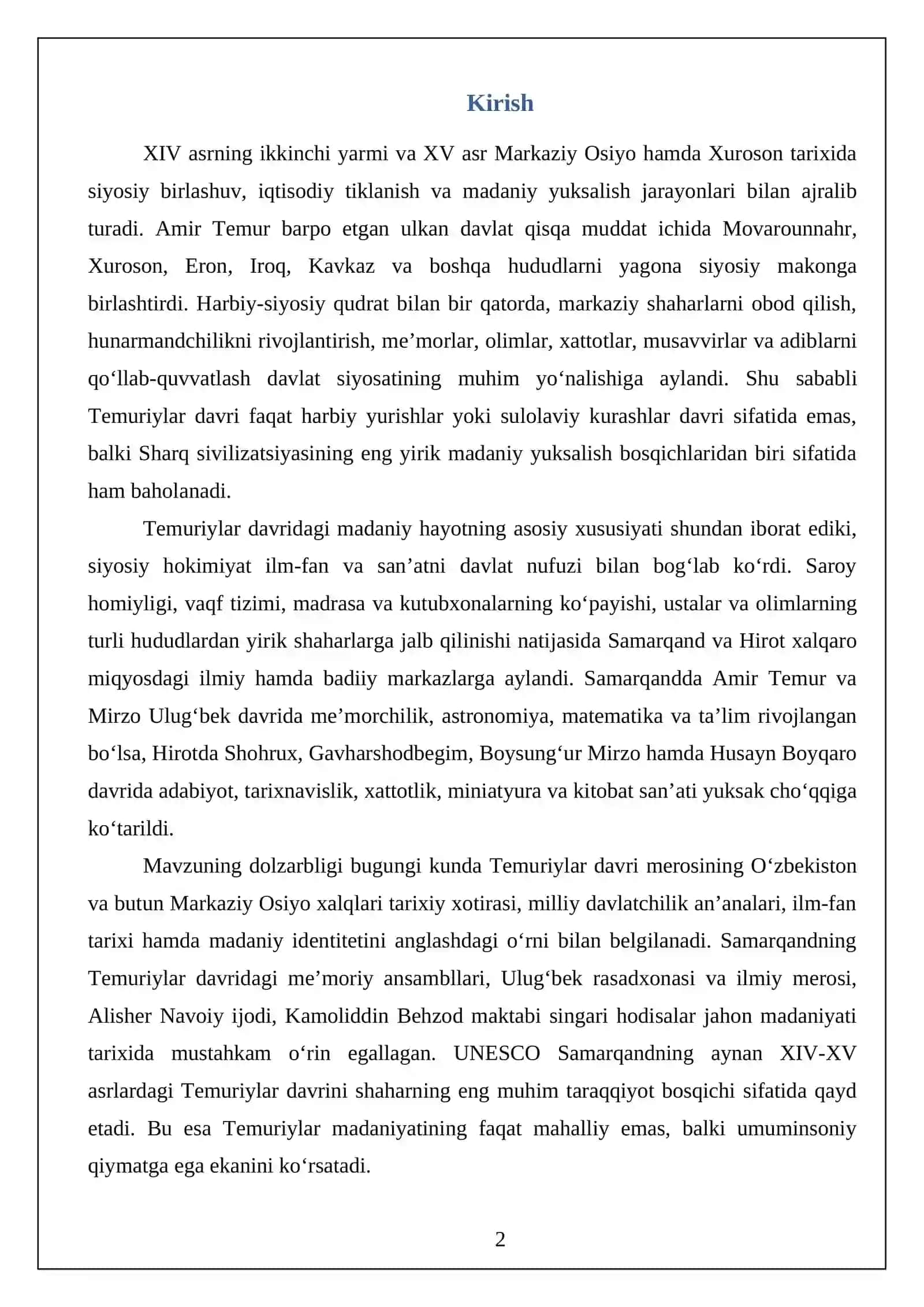 TEMURIYLAR DAVRIDAGI MADANIY HAYOT 2