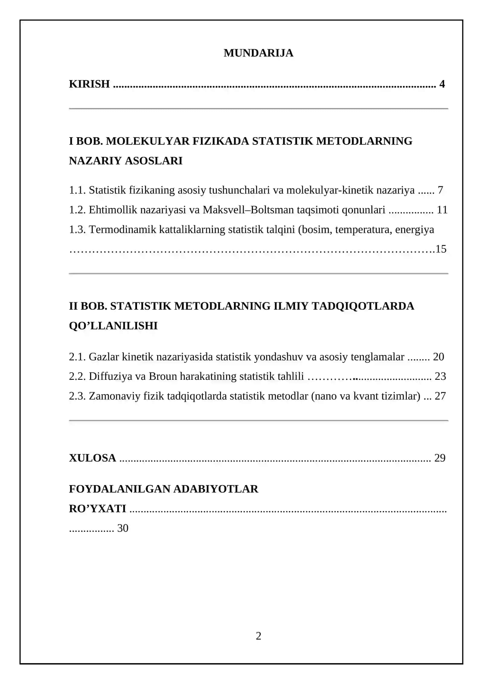 Molekulyar fizikada statistik metodlarning ilmiy tadqiqotlarda qo’llanilishi 2