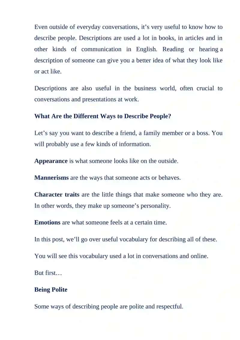 DESCRIBING PEOPLE 2