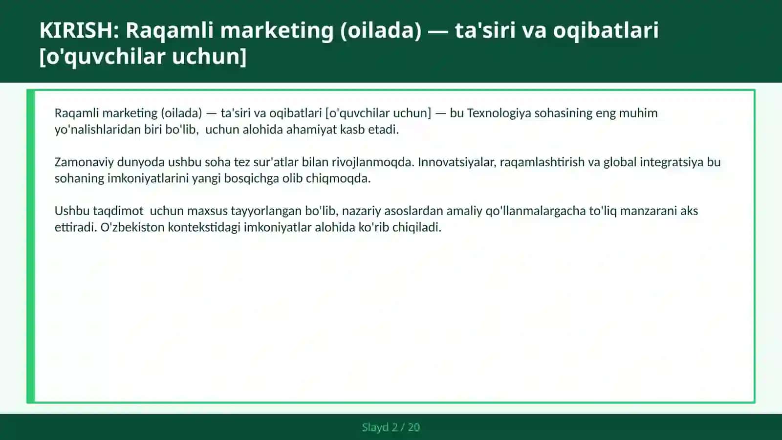 Raqamli marketing (Oilada) - Ta'siri va oqibatlari [o'quvchilar uchun] 2