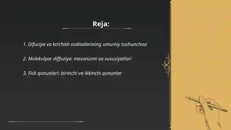 Ko'chish xodisalar. Diffuziya 2