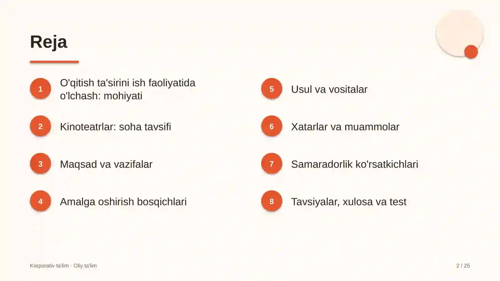 Kinoteatrlarda o'qitish natijalarini ish faoliyatiga ta'sirini o'lchash 2