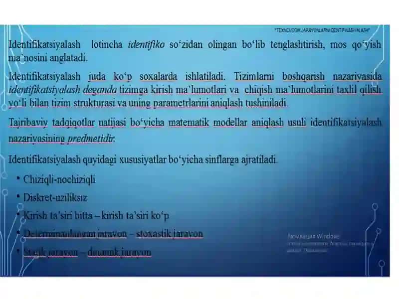 Modellarning turlari, modelni identifikatsiyalash, optimallash 2