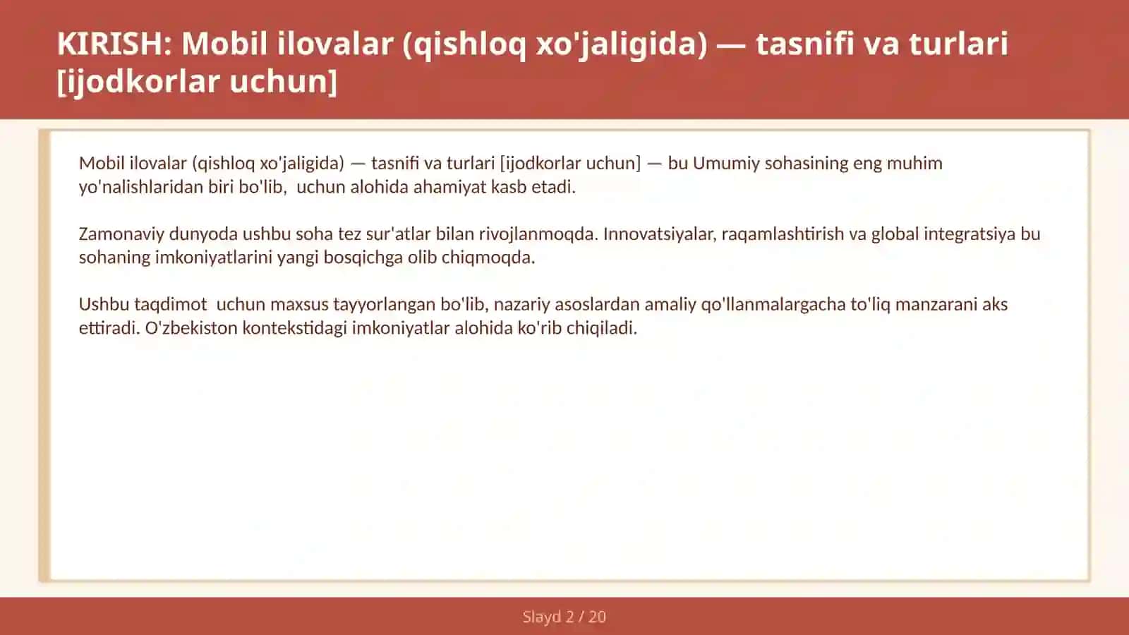 MOBIL ILOVALAR (QISHLOQ XO'JALIGIDA) — TASNIFI VA TURLARI [IJODKORLAR UCHUN] 2