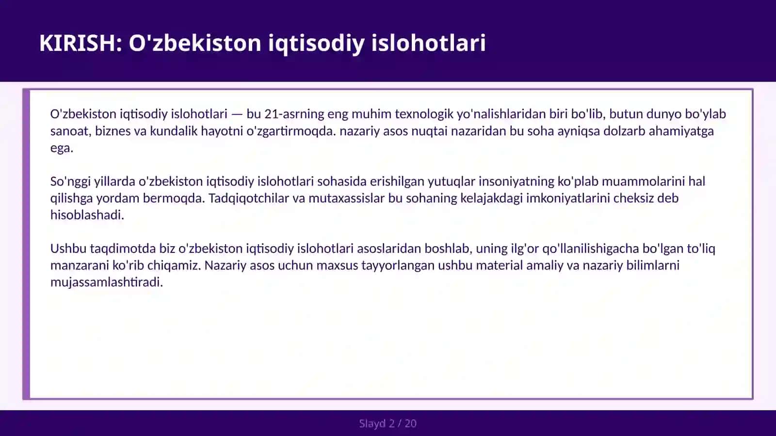 O'ZBEKISTON IQTISODIY ISLOHOTLARI 2030 maqsadlari va raqamlashtirish — nazariy asos 2