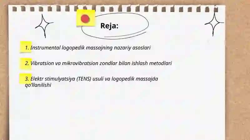 Logopedik massajda instrumental (biror anjom, zondlar vositasidan) ta'sir etish metodlari 2