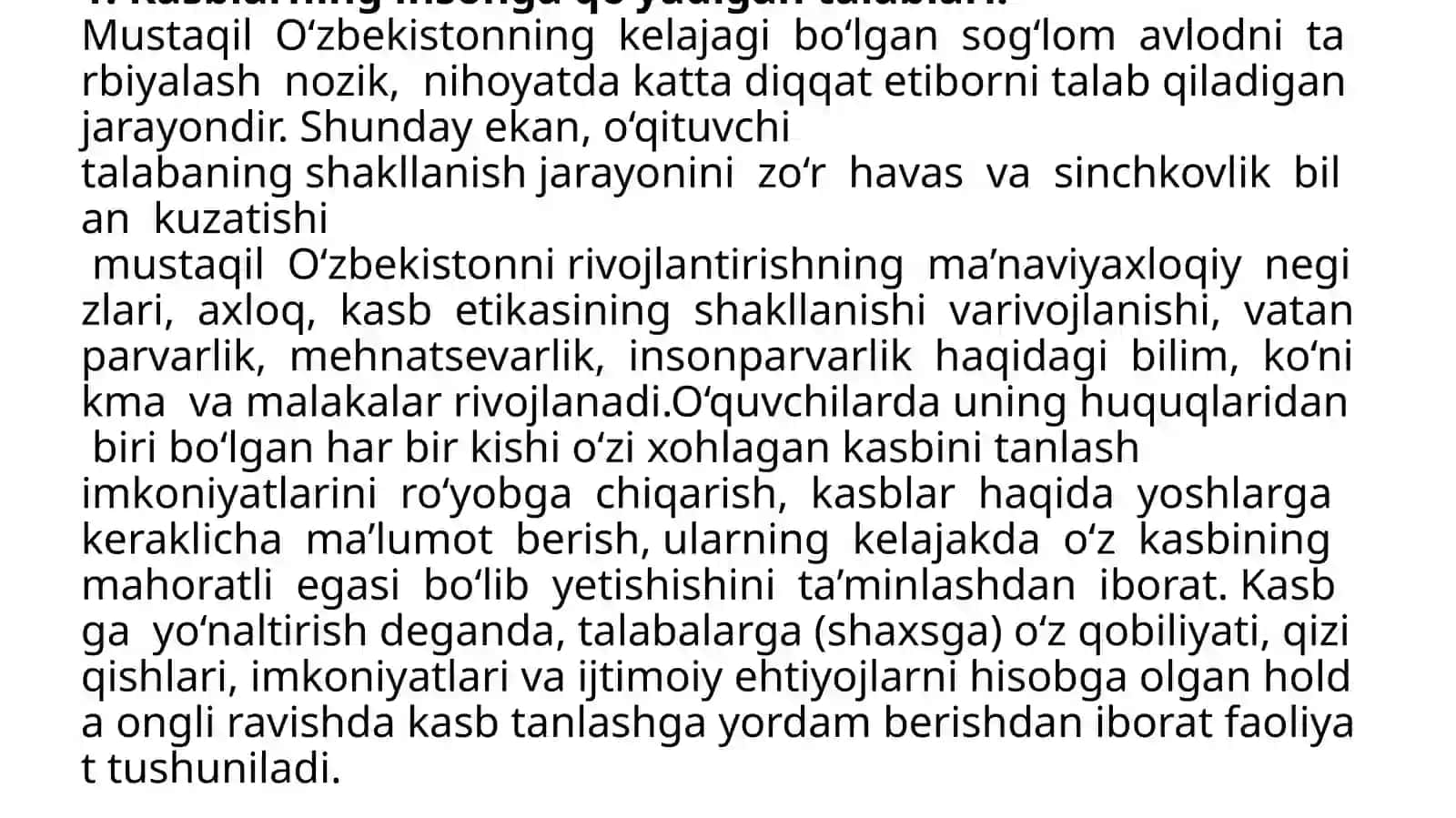 Kasbning insonga qo’yadi talablari 2