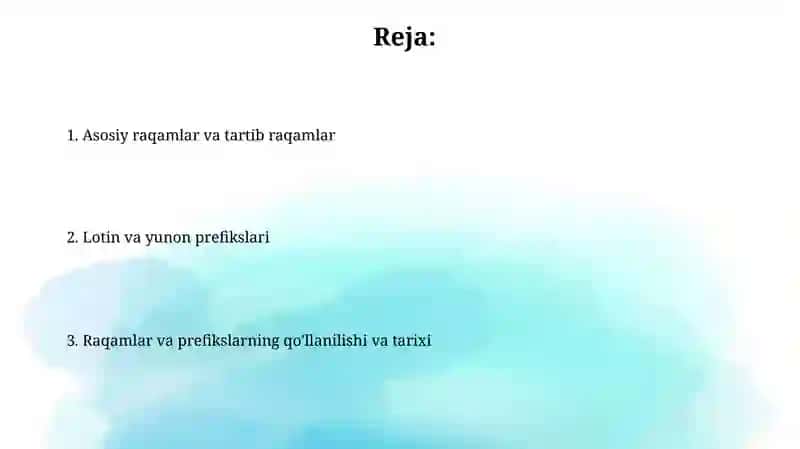 Sonlar tartib vasanoqson, lotin va grek old qo’shichalari 2