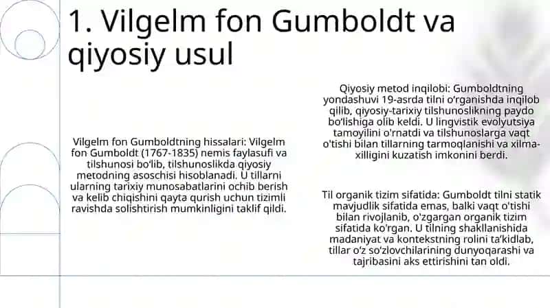 19 Asrda Qiyosiy-Tarixiy Tilshunoslikning Vujudga Kelishi. Velgelm Fon Gumbold Ta'Limoti 2