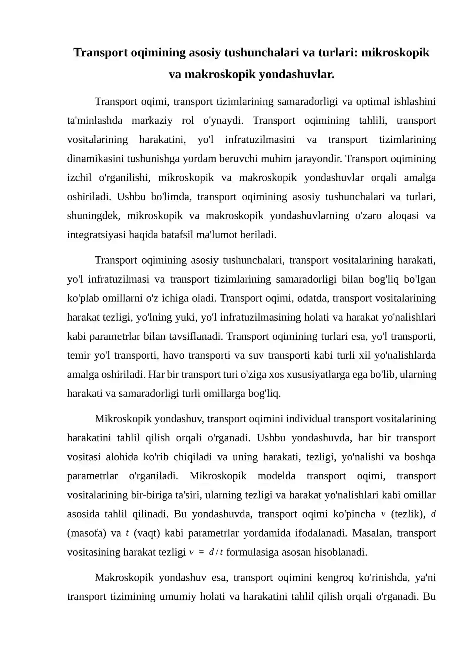 Transport oqimining mikroskopik va makroskopik modellarini integratsiya gilish usullari 2