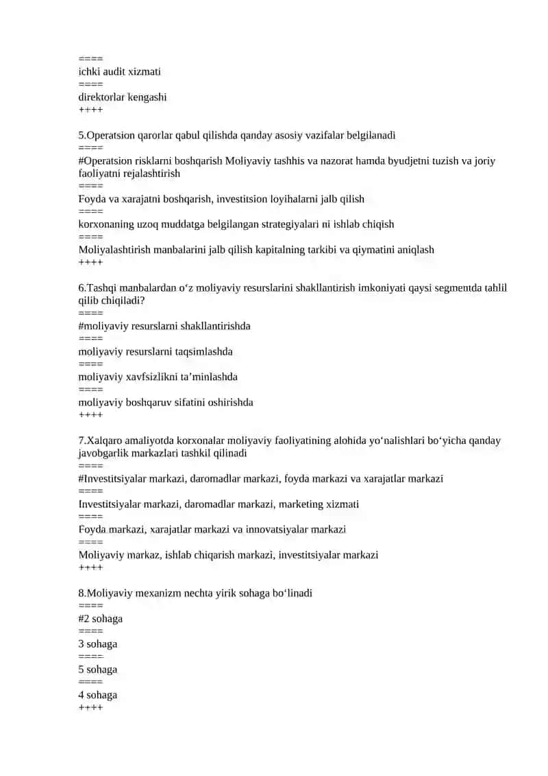 MOLIYAVIY MENEJMENT FANIDAN TESTLAR 2