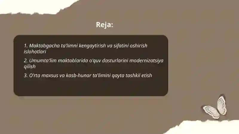 O'zbekiston Respublikasida Ta'lim sohasida amalga oshirilgan islohotlar 2