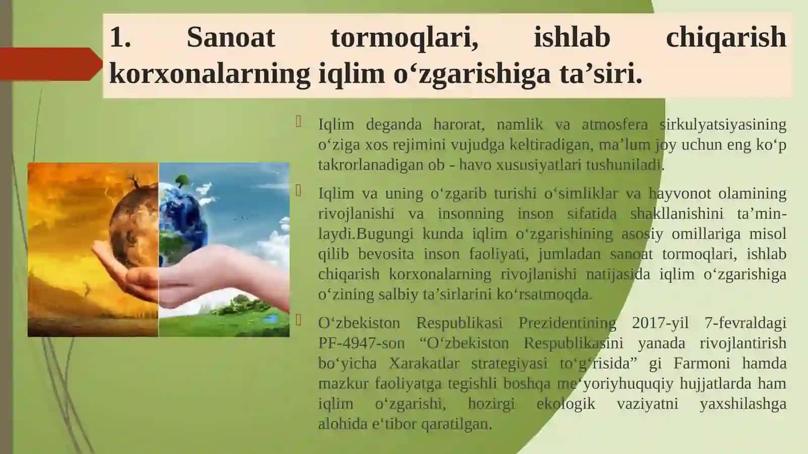IQLIM OʻZGARISHINI KELTIRIB CHIQARUVCHIMANBALAR VA OMILLAR 2