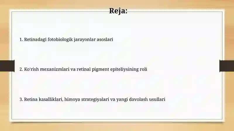 Koʻzning toʻr pardasida ketadigan fotobiologik jarayonlar 2