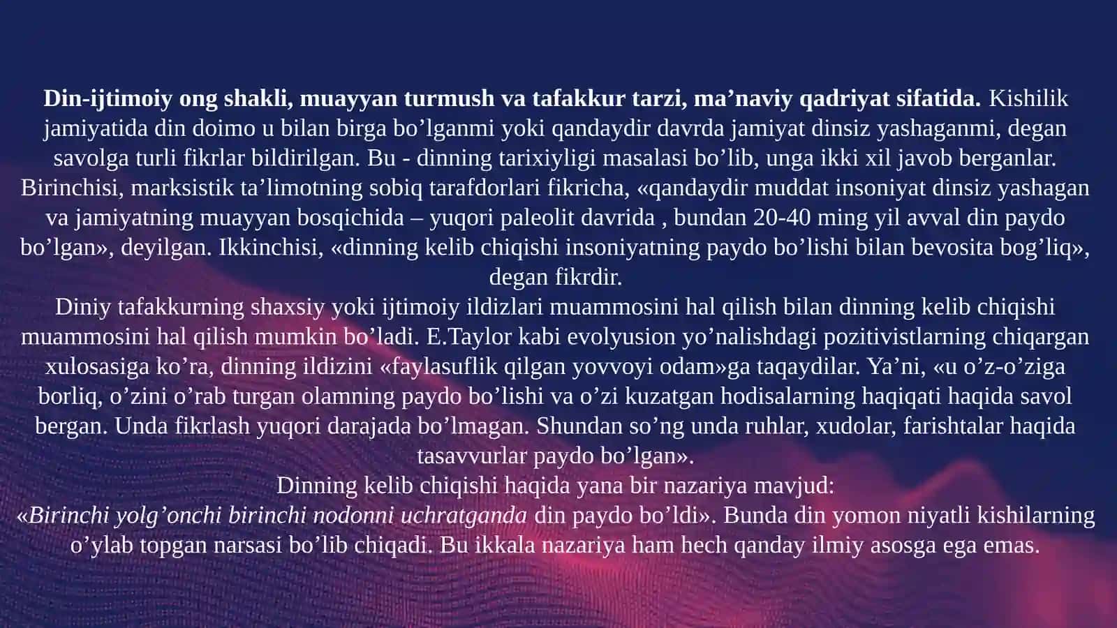 Hozirgi zamondi diniy o'rnivaahamiyati.Islom faktori 2