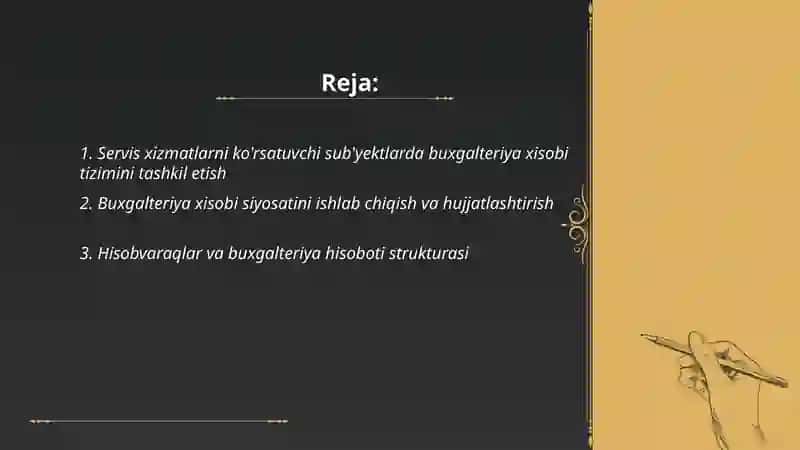Servis xizmatlarni ko'rsatuvchi sub'yektlarda buxgalteriya xisobi 2