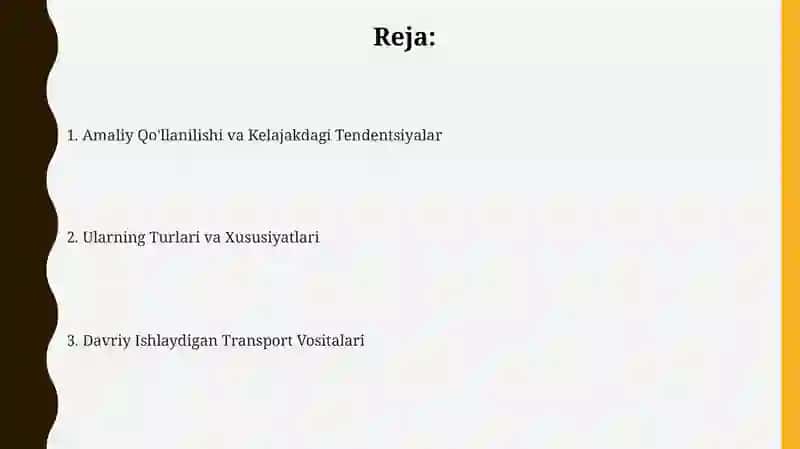 Kelajakdagi Davriy Ishlaydigan Transport Texnologiyalari 2