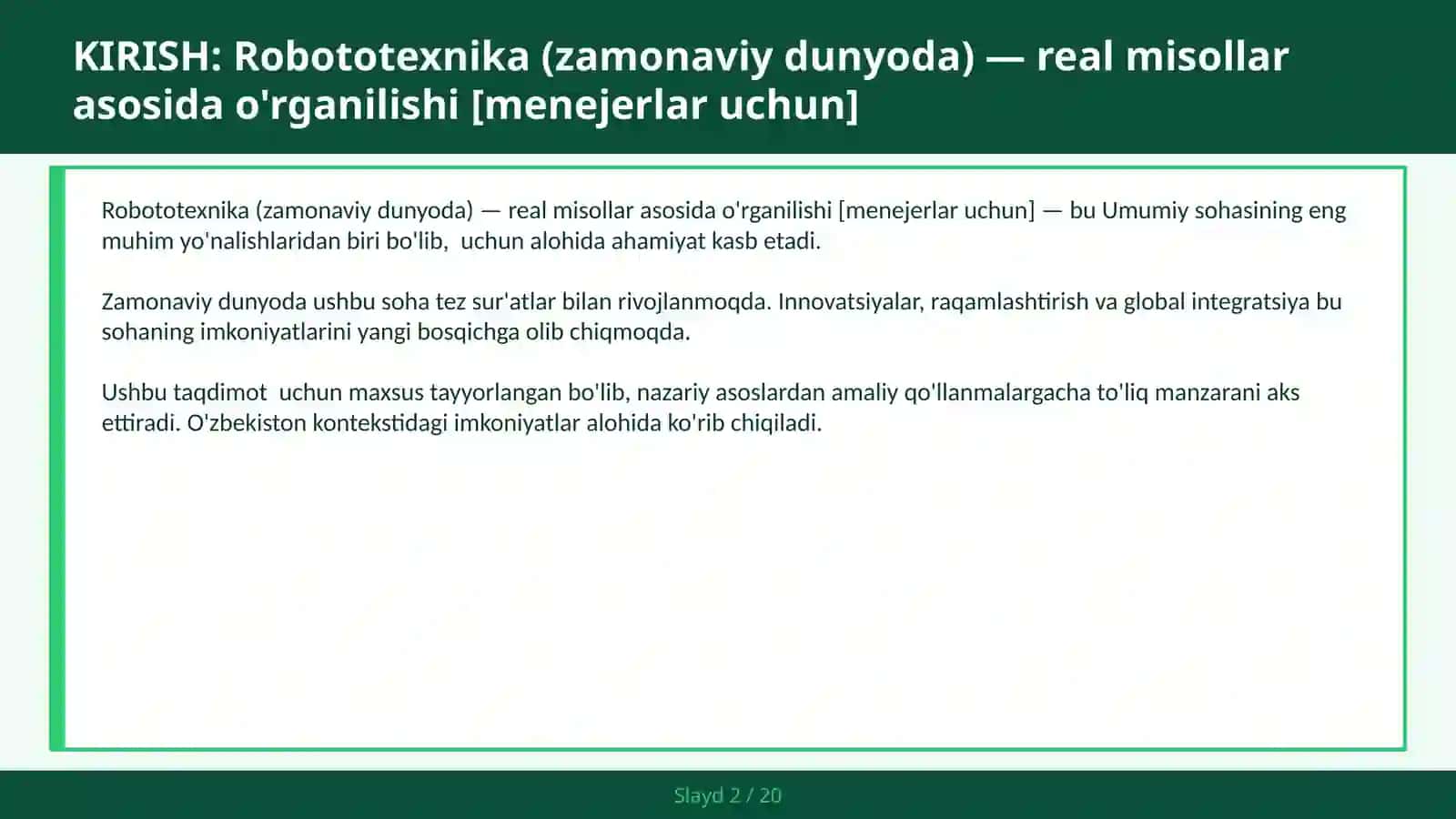 Robototexnika (zamonaviy dunyoda) — real misollar asosida o'rganilishi [menejerlar uchun] 2