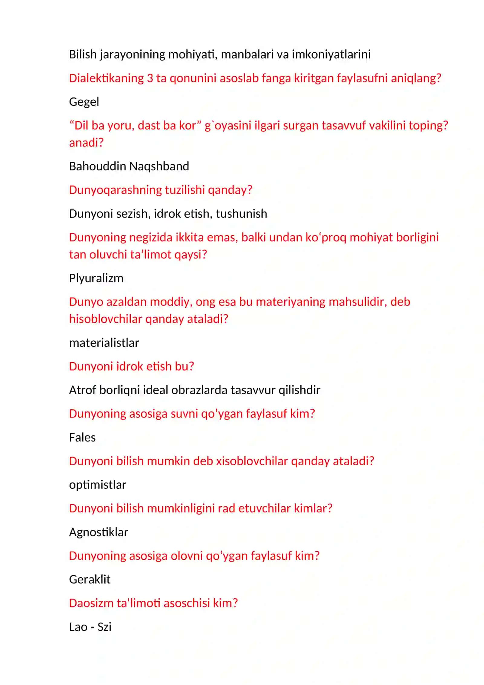 Falsafa testlar 2