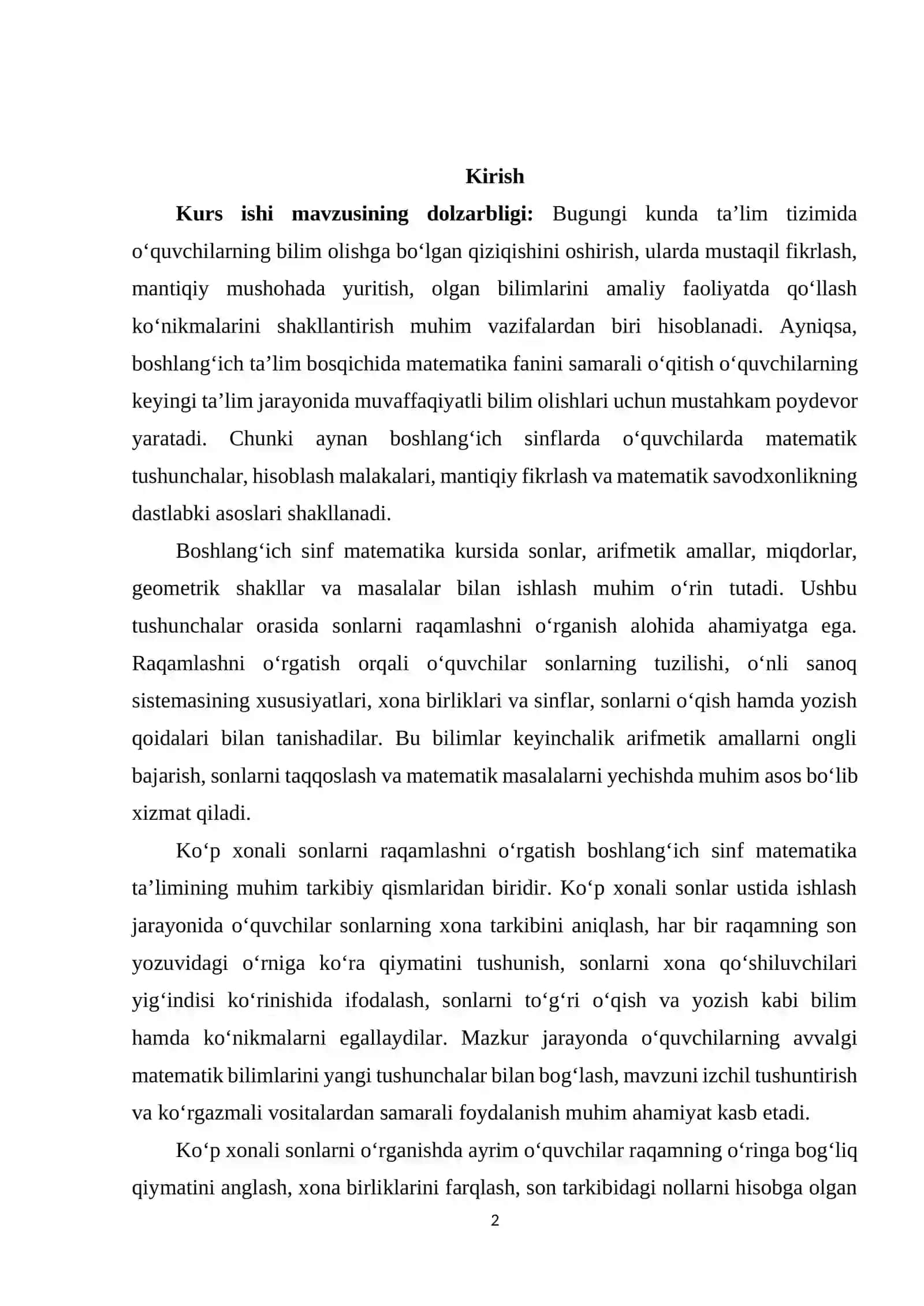 Ko‘p xonali sonlar ustida raqamlash metodikasi 2