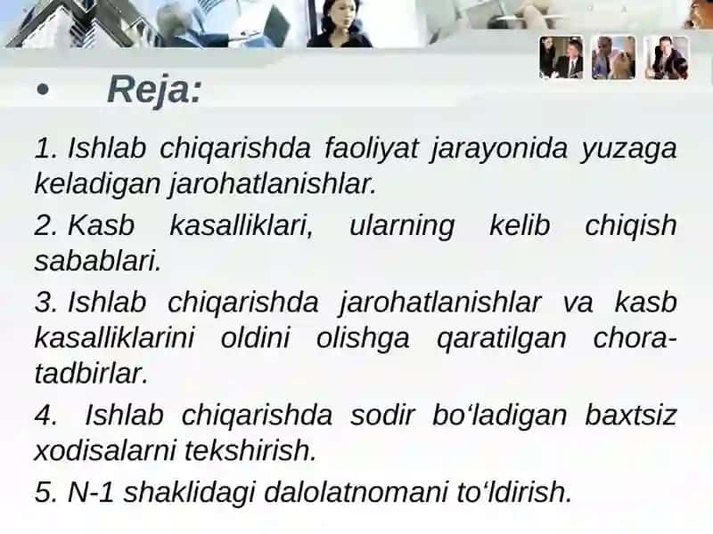 Ishlabchiqarishda sodir bo‘ladigan baxtsiz xodisalar 2