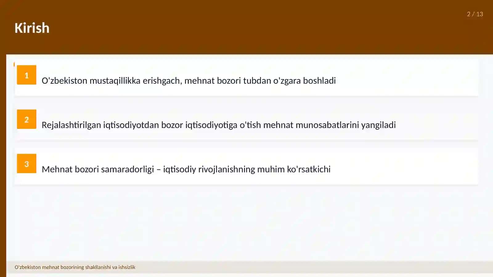O'zbekiston mehnat bozorining shakllanishi va ishsizlik 2