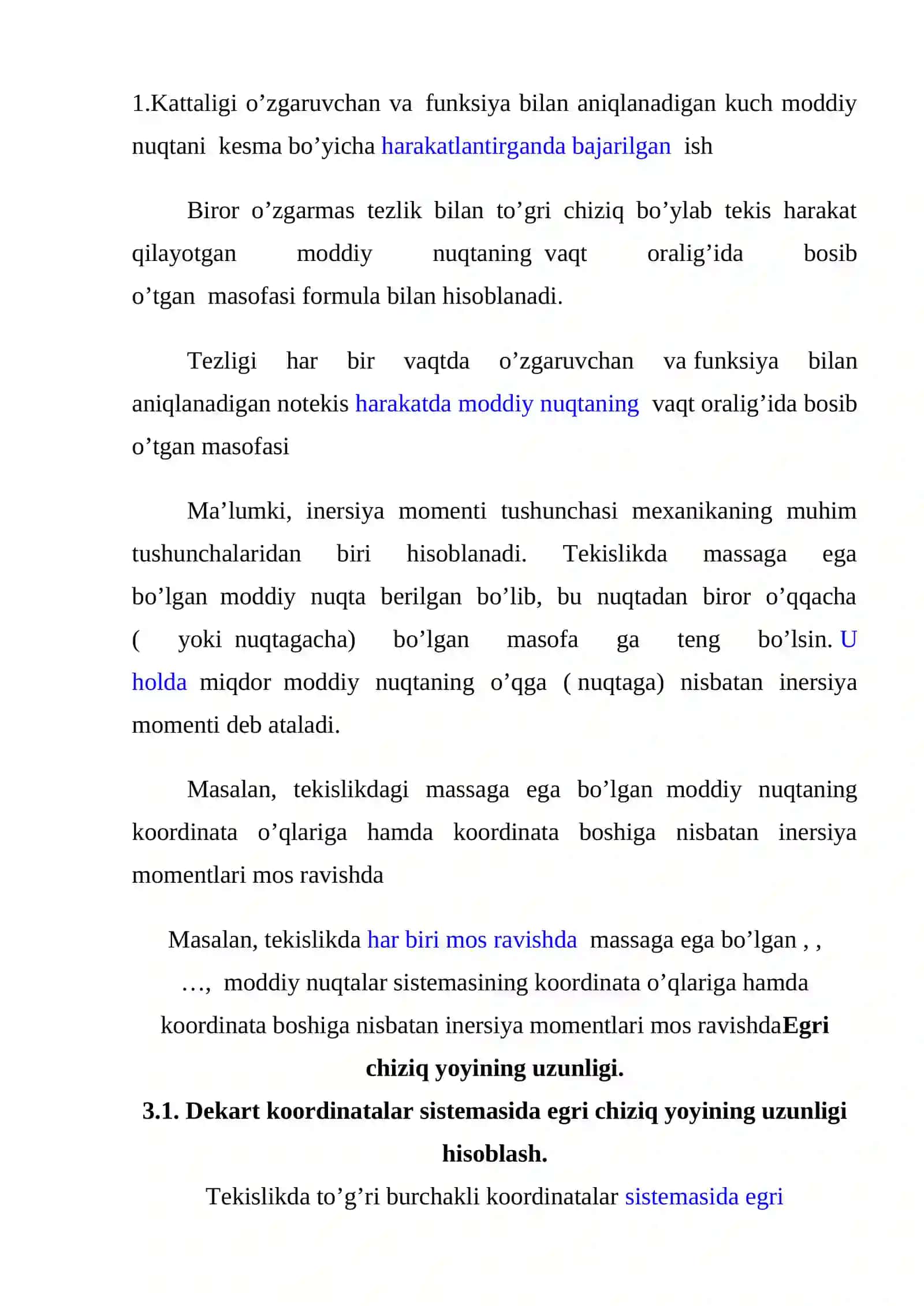 Aniq integralning tadbiqlari (Yassi shaklning yuzasi.Egri chiziq yoyi uzunligi, Hajmlarni hisoblash) 2