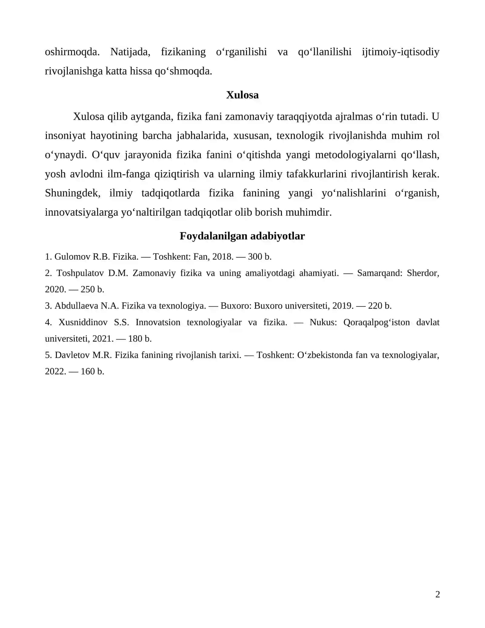Fizika fanining ahamiyati va zamonaviy taraqqiyotdagi o‘rni 2