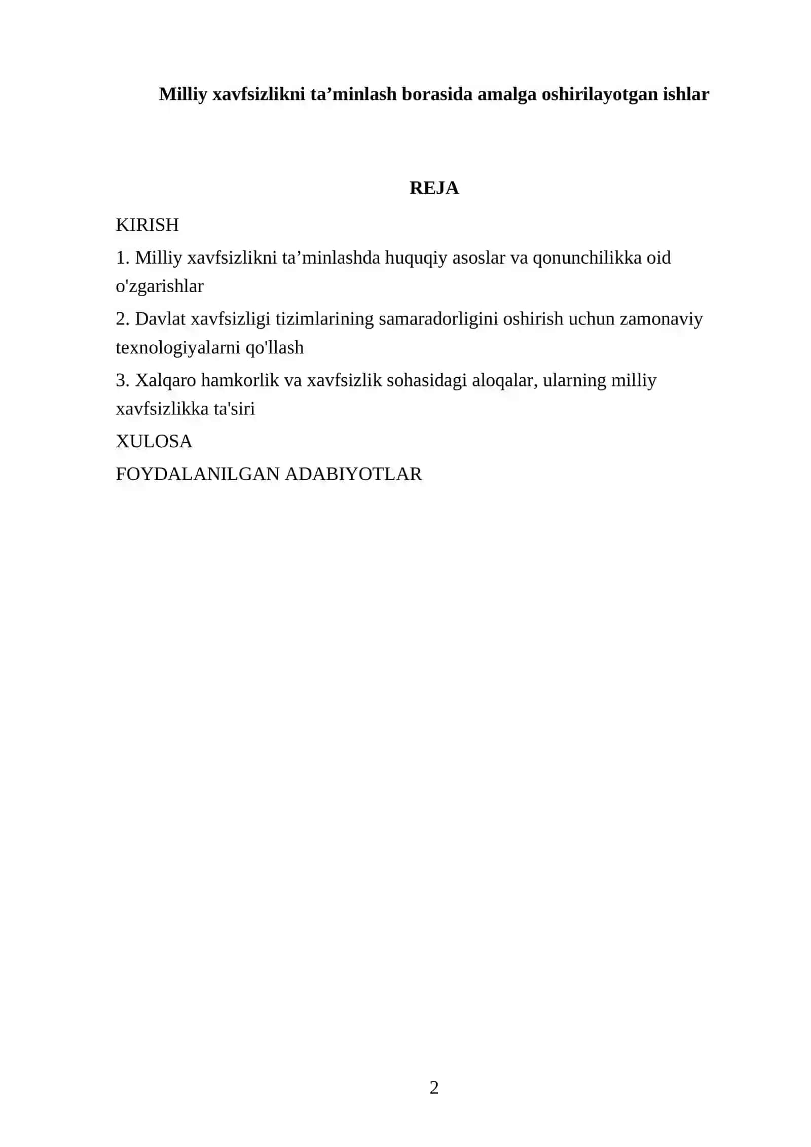 Milliy xavfsizlikni taʼminlash borasida amalga oshirilayotgan ishlar 2