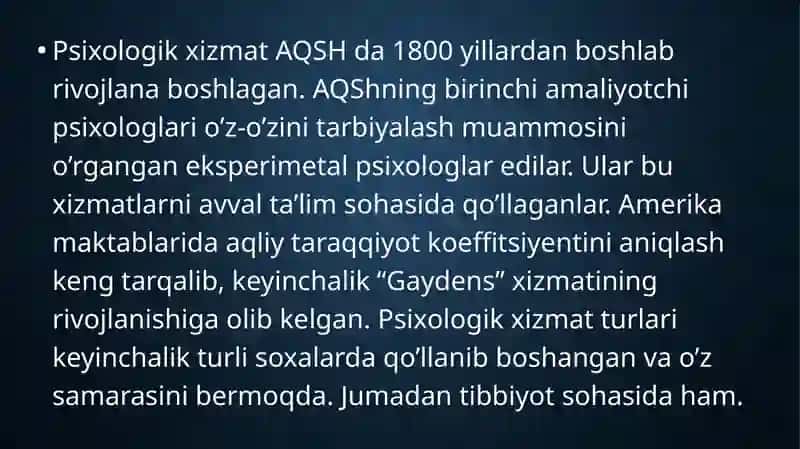 MDX davlatlarining sog‘liqni saqlash tizimida psixologik xizmatning o‘ziga xosligi. Evropa davlatlarining sog‘liqni saqlash tizimida psixologik xizmatning o‘ziga xosligi. 2