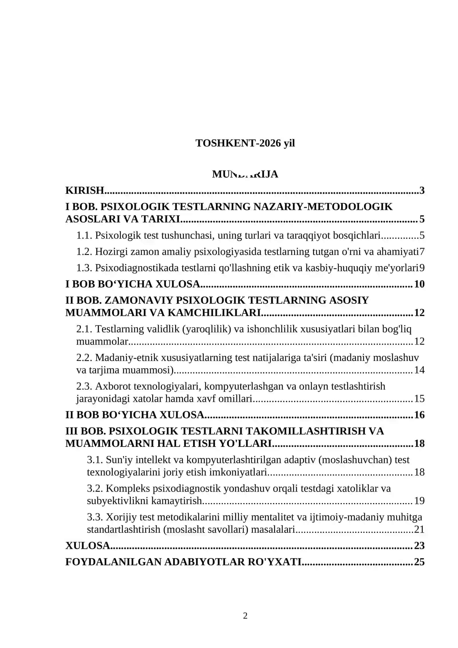 Hozirgi zamon psixologiyasida testning dolzarb muammolari 2