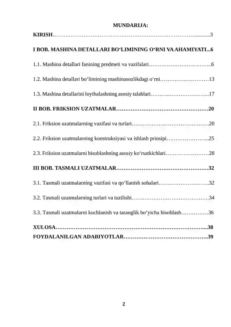 MASHINA DETALLARI BOʻLIMINING OʻRNI VA AHAMIYATI FREKSION VA TASMALI UZATMALAR 2