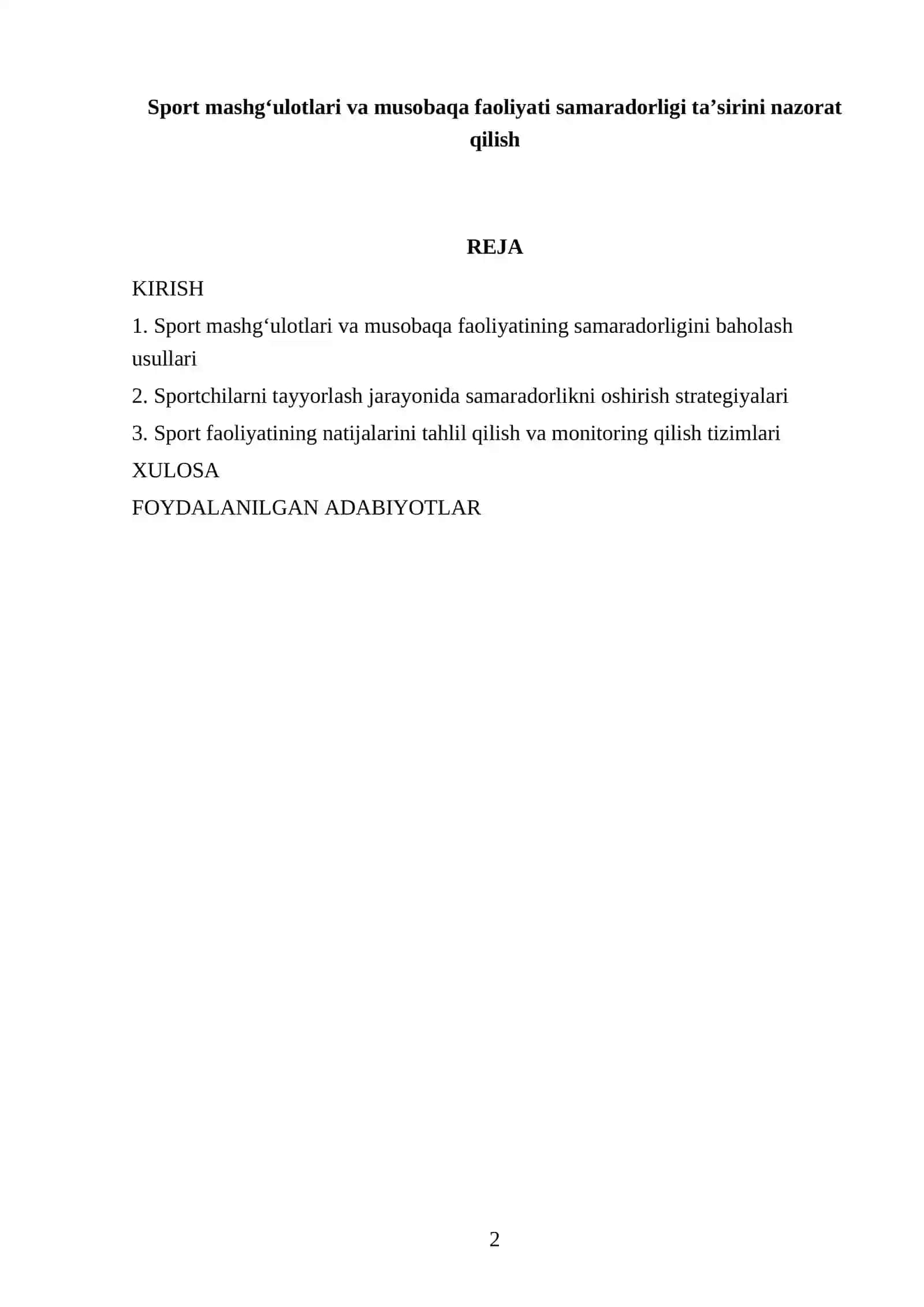 Sport mashgʻulotlari va musobaqa faoliyati samaradorligi taʼsirini nazorat qilish 2
