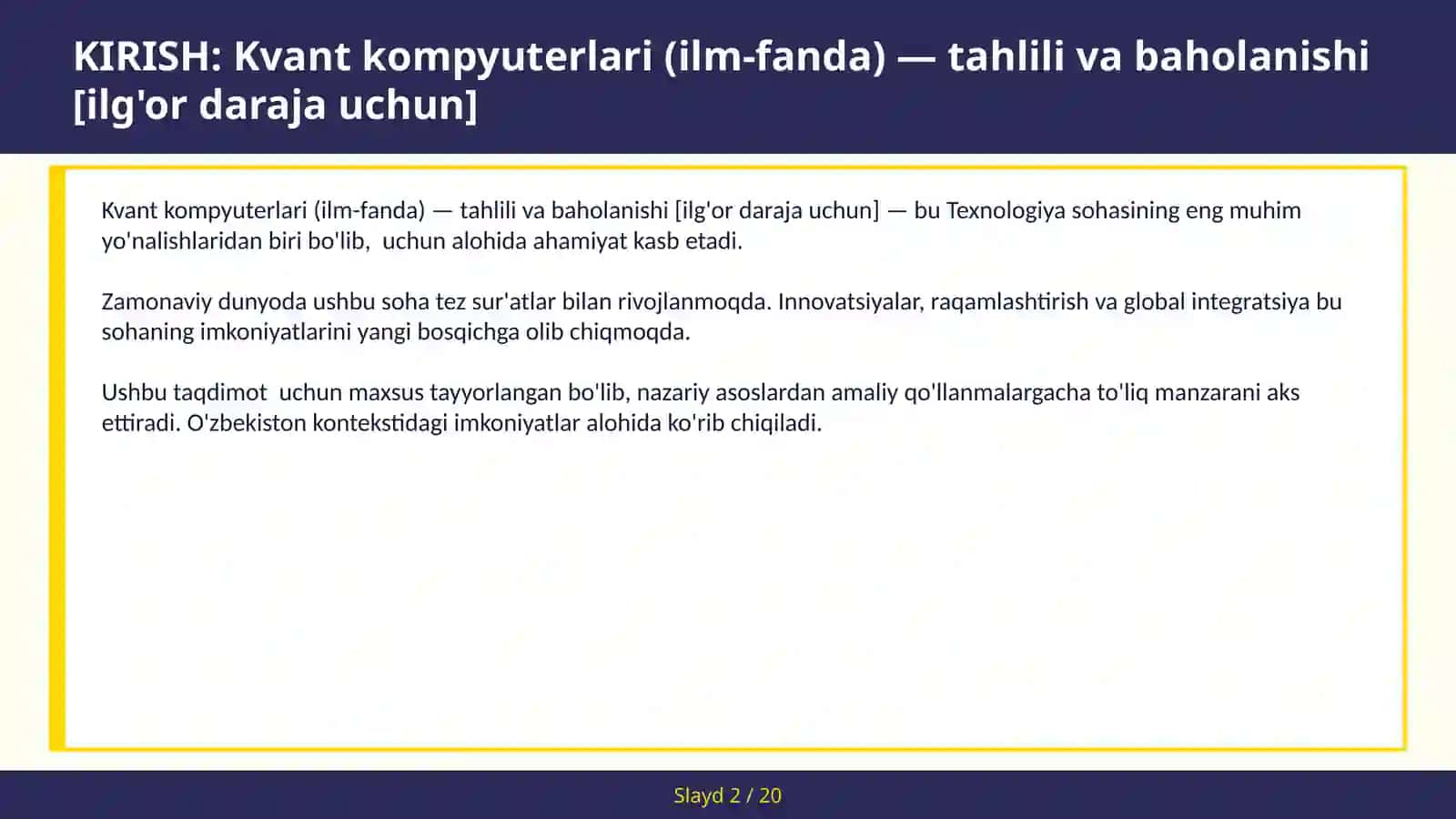 Kvant kompyuterlari (ilm-fanda) — tahlili va baholanishi [ilg'or daraja uchun] 2