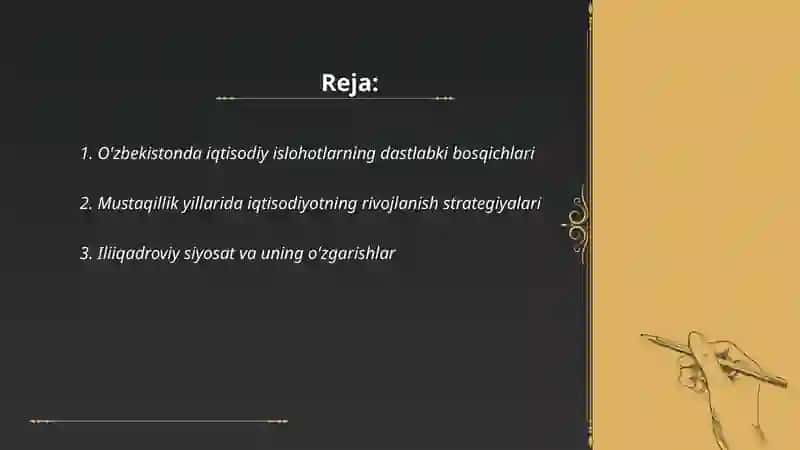 O’zbek modelining ishlab chiqilishi va iqtisodiy islohatlarning boshlanishi 2