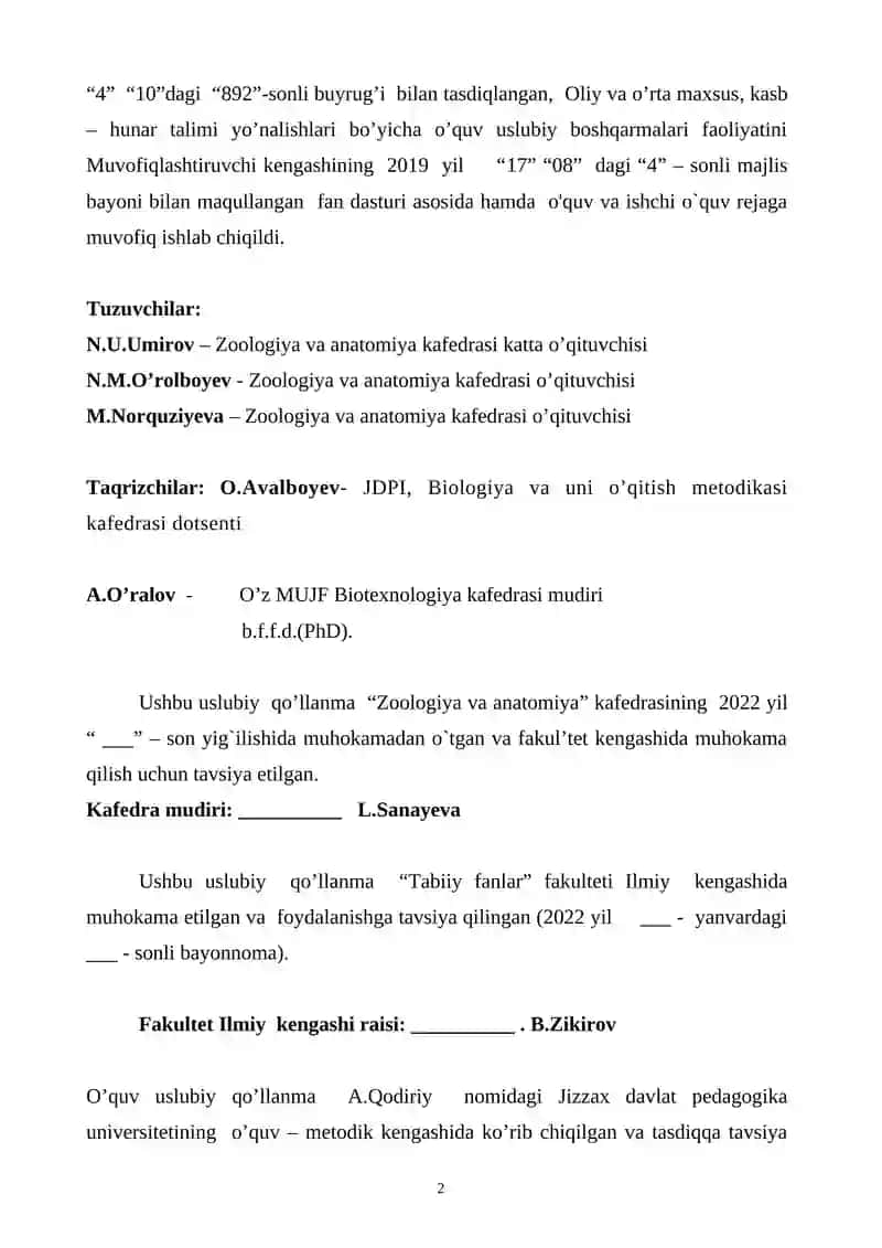ODAM ANATOMIYASI VA FIZIOLOGIYASI USLUBIY QO`LLANMA 2