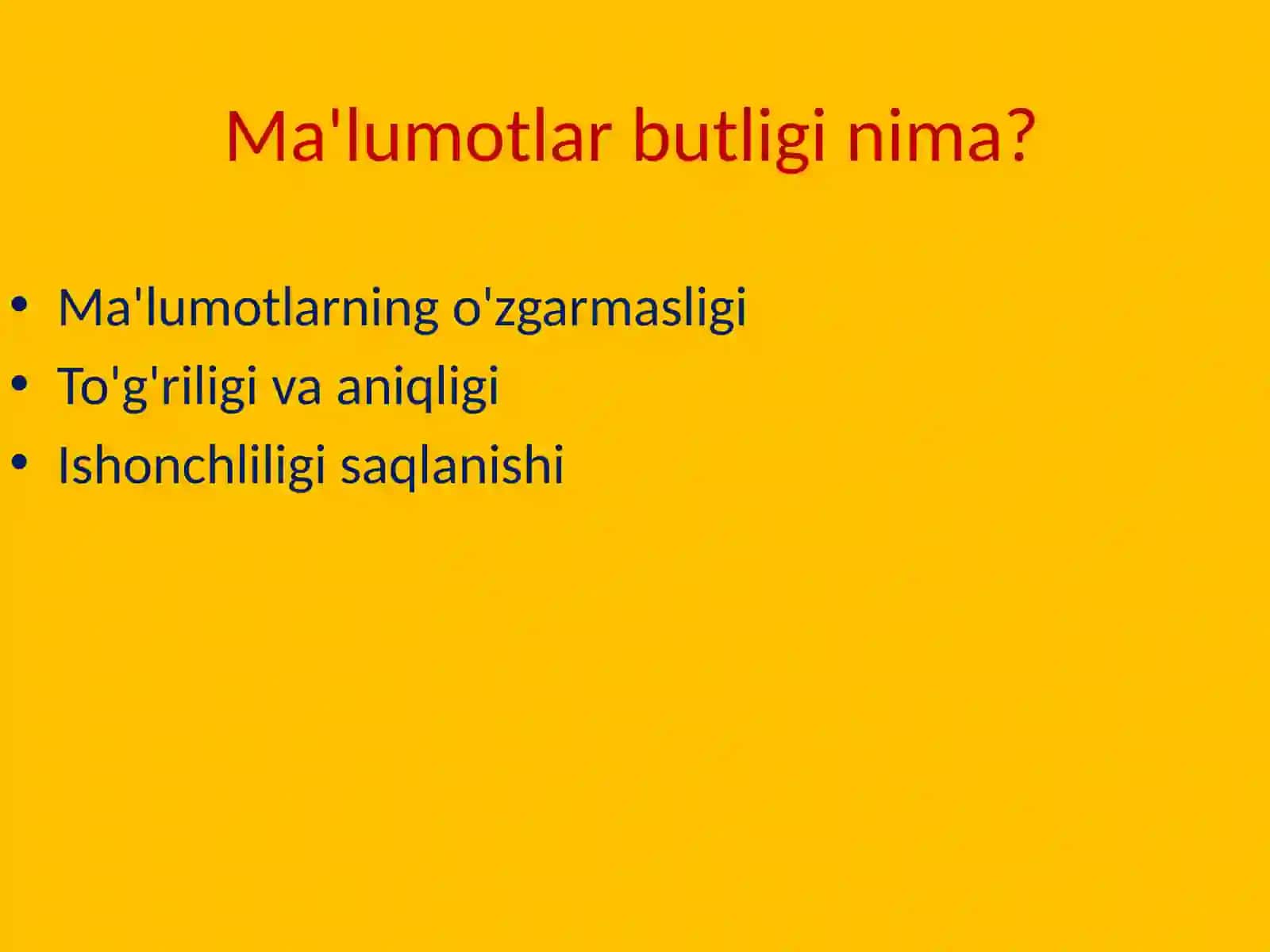 Ma'lumotlar butligini ta'minlash 2