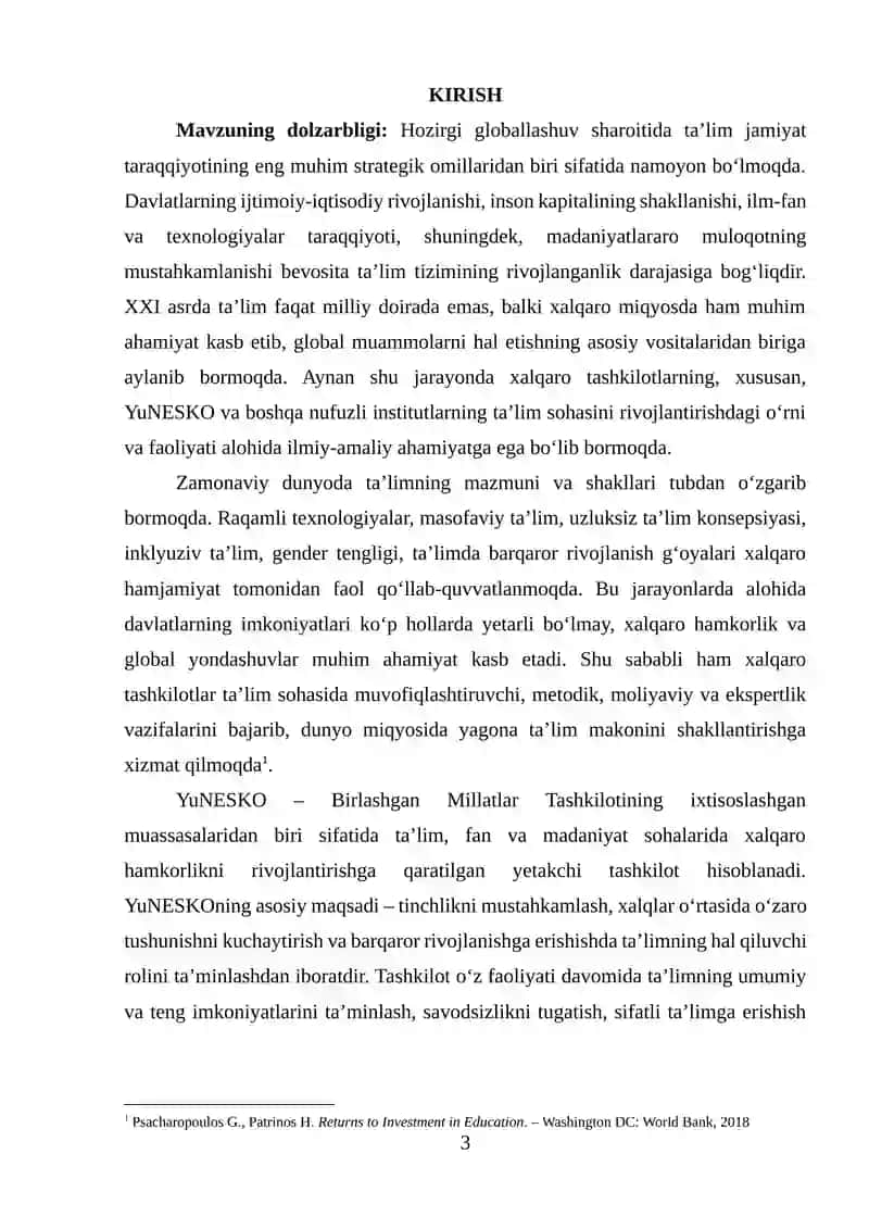 YUNESKO VA BOSHQA XALQARO TASHKILOTLARNING TA’LIM SOHASINI RIVOJLANTIRISHDAGI FAOLIYATI 2