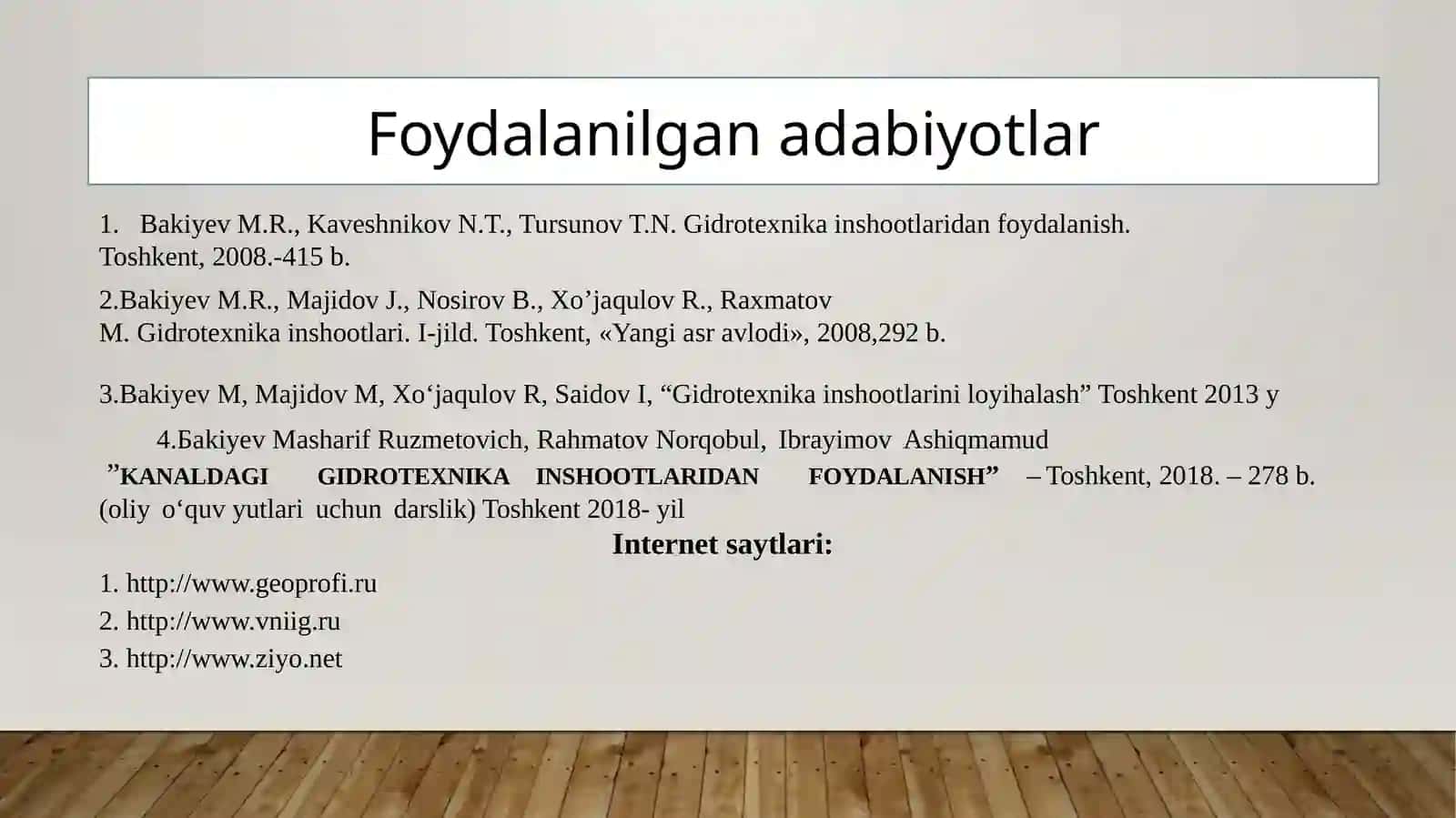 Gidrotexnika inshootlari haqida umumiy ma’lumotlar 2