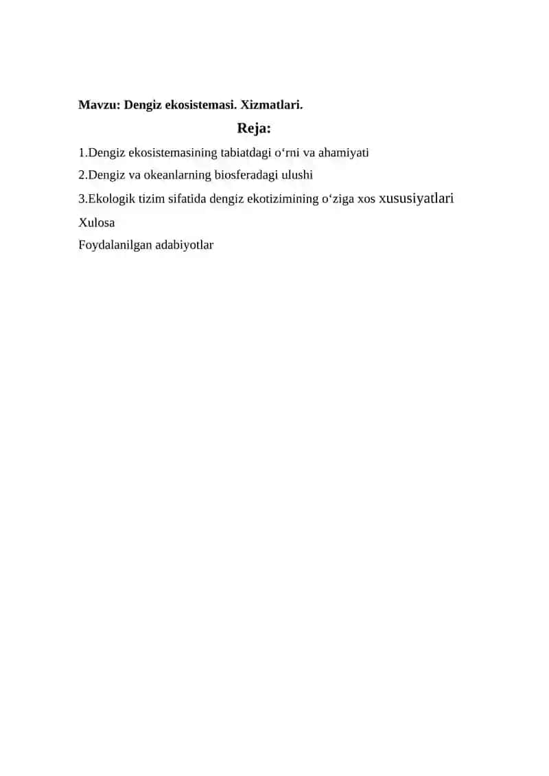 Dengiiz ekosistemasi. Xizmatlari 2