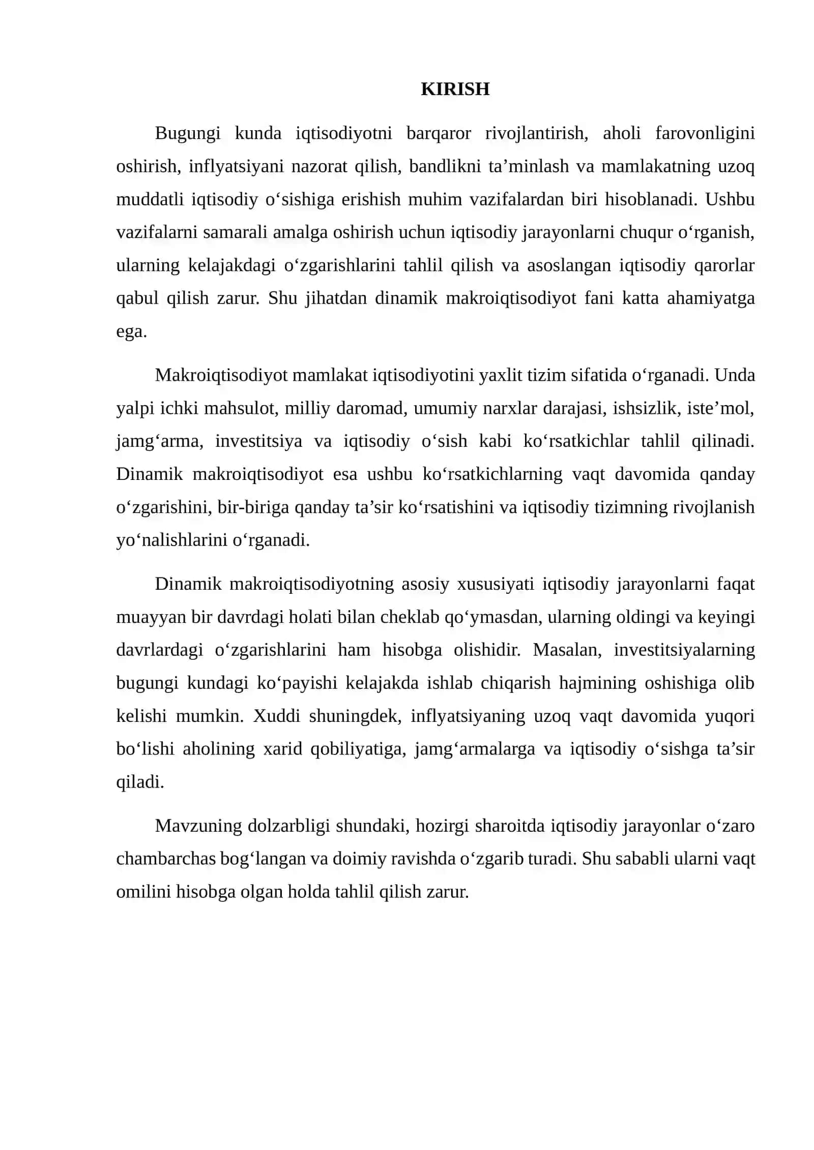 Dinamik Makroiqtisodiyot Fanining Predmeti, Maqsadi va Vazifalari 2
